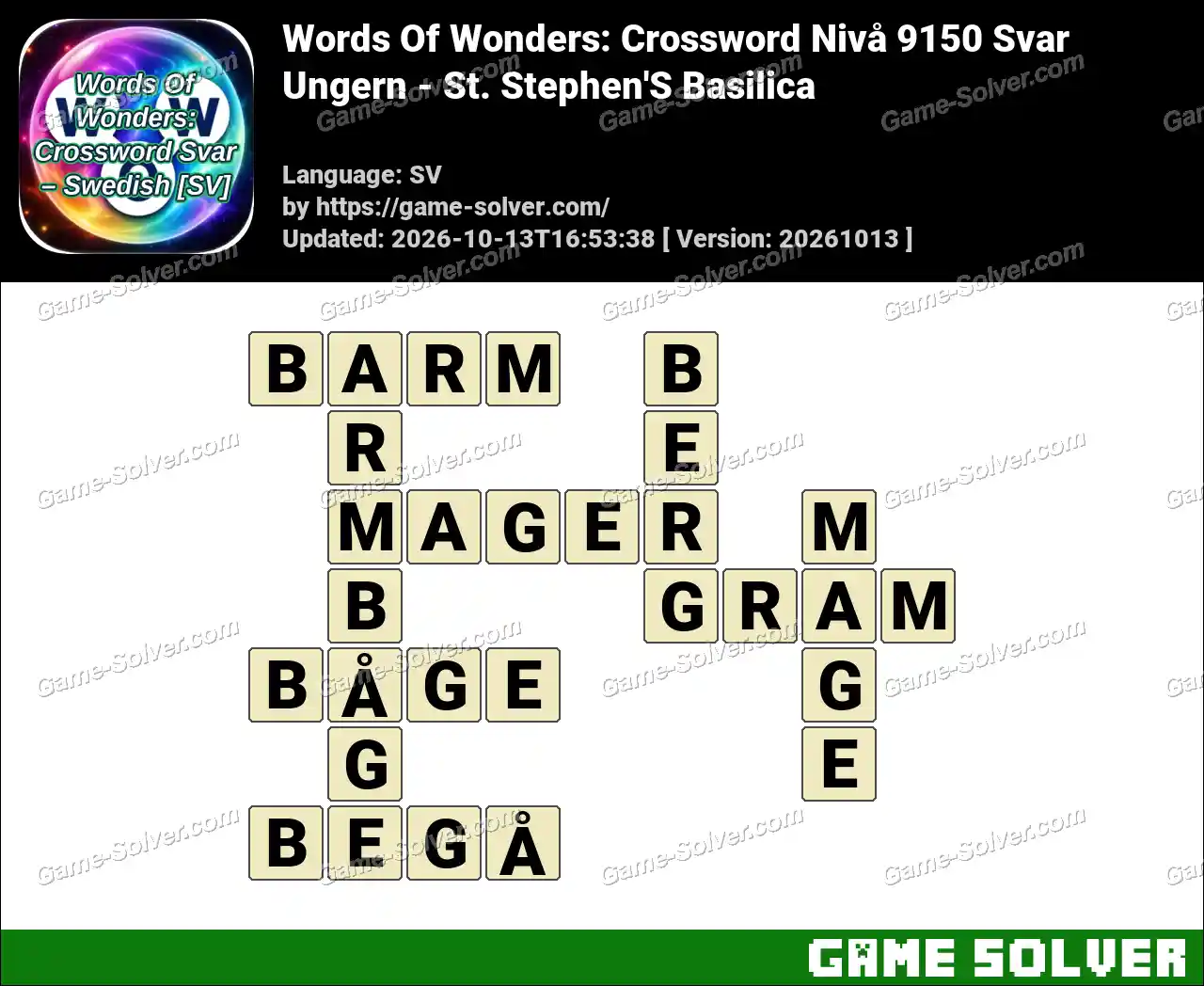 Words Of Wonders: Crossword Nivå 9150 Svar – Ungern – St. Stephen’S Basilica